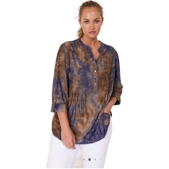 New Directions Blue and Brown Blouse - Picture 1 of 14